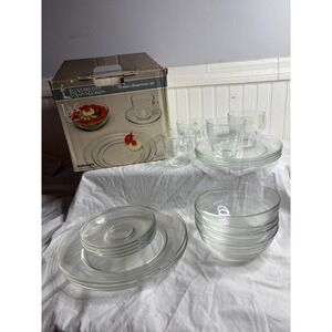 Duralex Lys Saint Gobain 20 Piece Dinnerware Set Tempered Glass Clear France